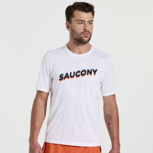 Saucony Stopwatch Graphic Kurzes Sleeve T-Shirt Herren Weiß | SCHWEIZ VPWGO