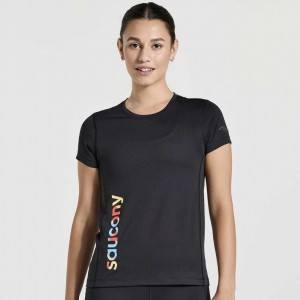 Saucony Stopwatch Graphic Kurzes Sleeve T-Shirt Damen Schwarz | SCHWEIZ VSIWC