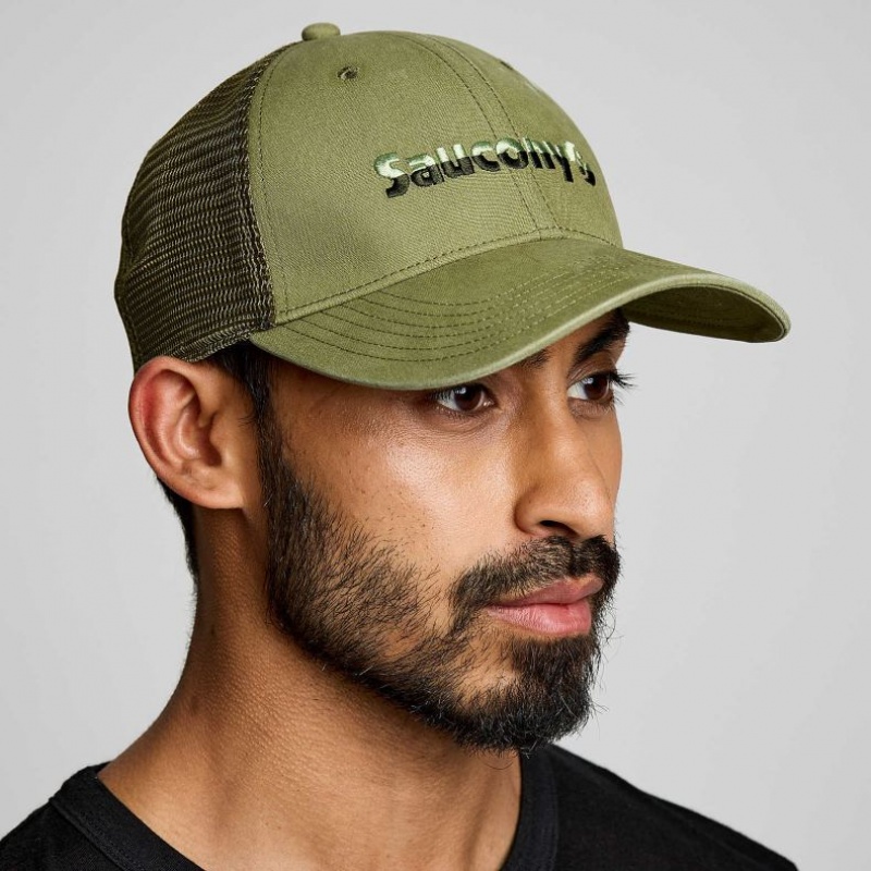 Saucony Adjustable Snap Back Trucker Hüte Herren Olivgrün | SCHWEIZ UIYRJ