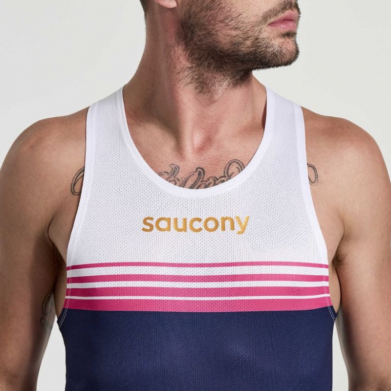 Saucony Elite Singlet Muskelshirt Herren Weiß Navy | SCHWEIZ WAFQJ