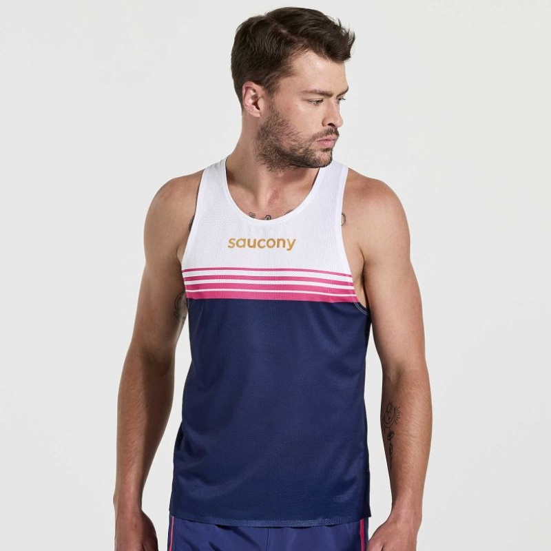 Saucony Elite Singlet Muskelshirt Herren Weiß Navy | SCHWEIZ WAFQJ