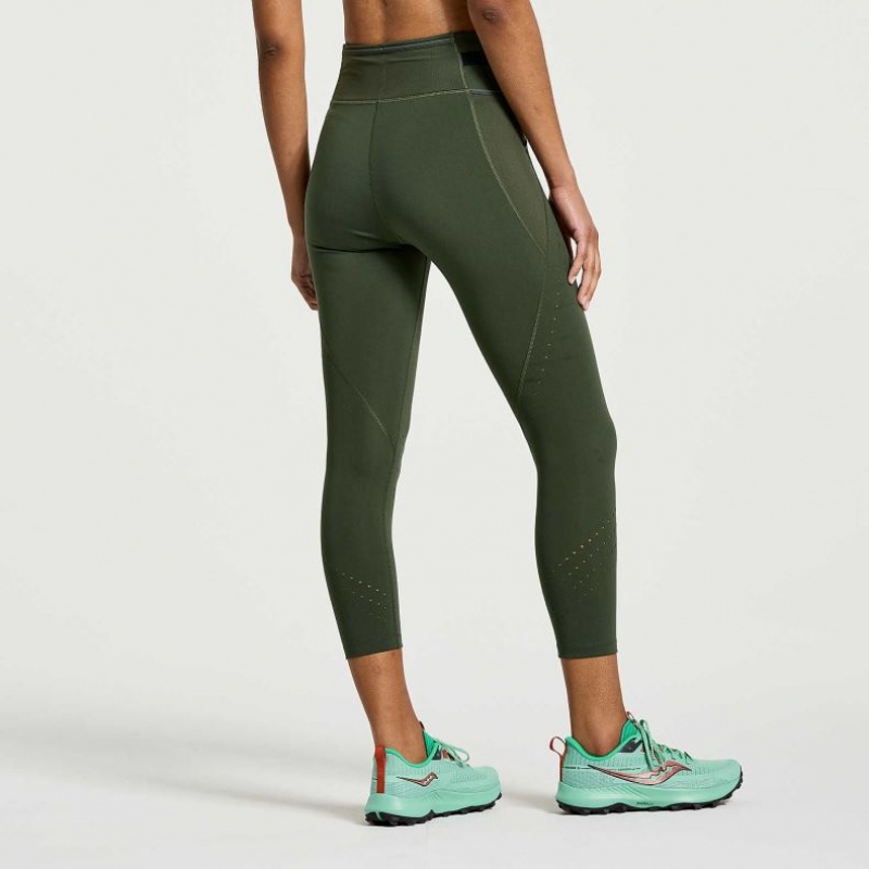 Saucony Explorer Utility Crop Strumpfhose Damen Dunkelgrün | SCHWEIZ RFVMG