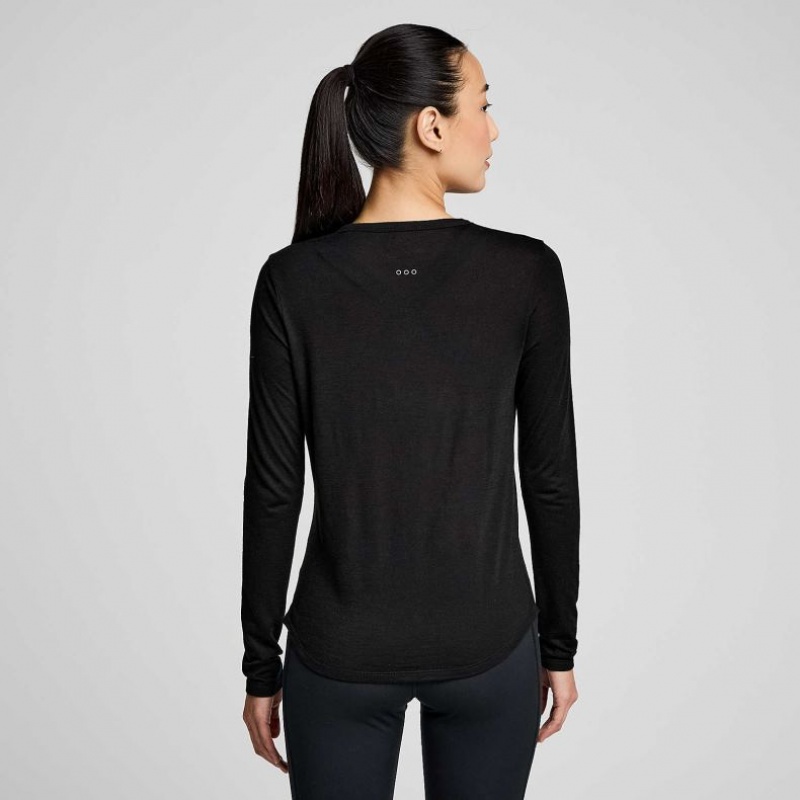 Saucony Peregrine Merino Long Sleeve T-Shirt Damen Schwarz | SCHWEIZ VBAIW