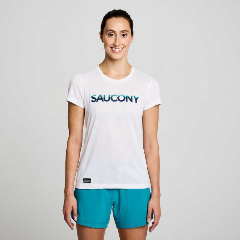 Saucony Stopwatch Graphic Kurzes Sleeve T-Shirt Damen Weiß | SCHWEIZ KSHIW