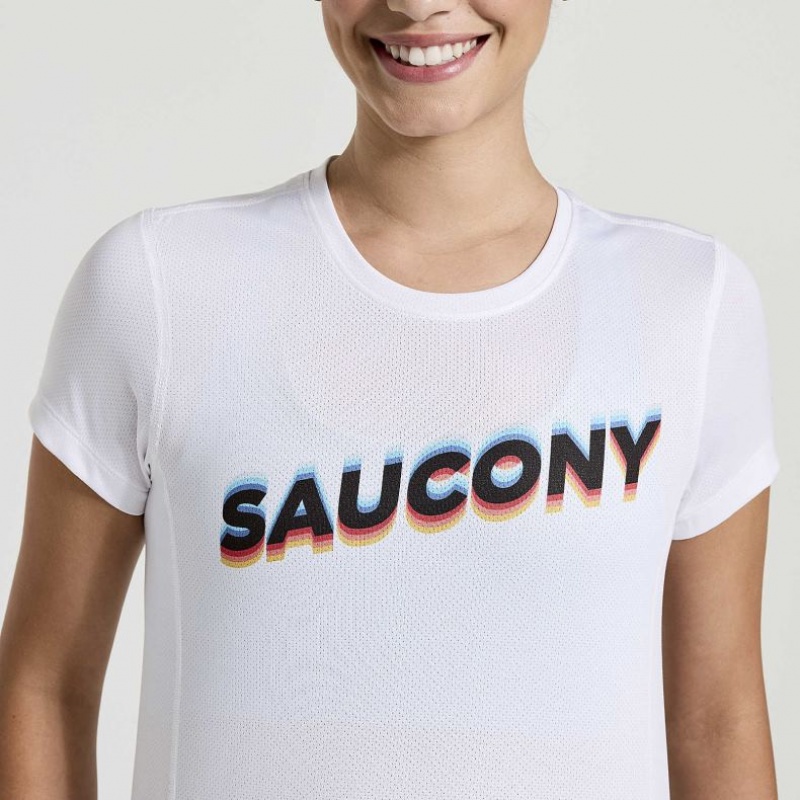 Saucony Stopwatch Graphic Kurzes Sleeve T-Shirt Damen Weiß | SCHWEIZ AEVXJ