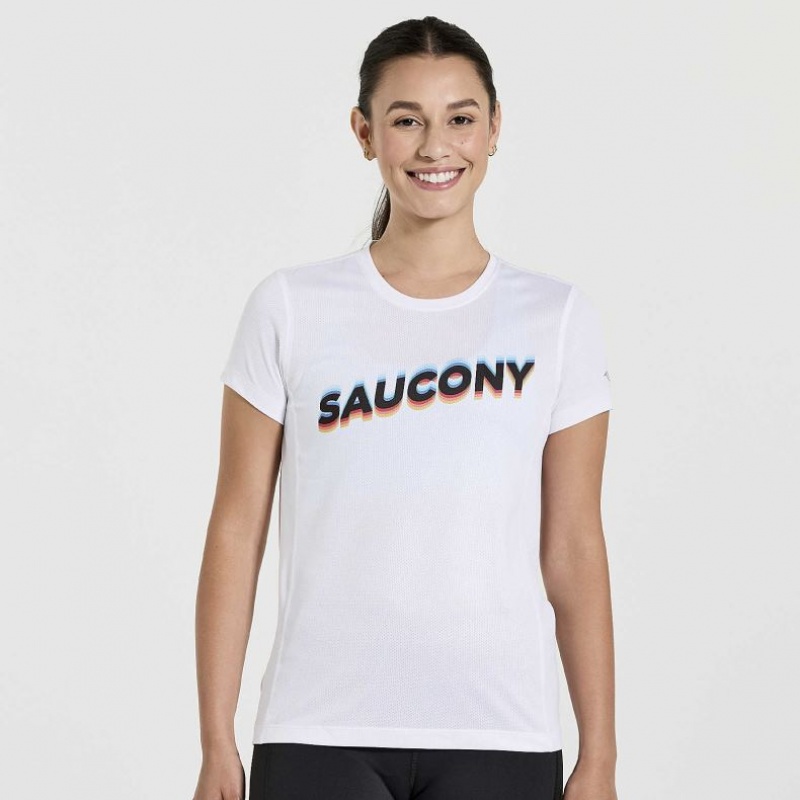 Saucony Stopwatch Graphic Kurzes Sleeve T-Shirt Damen Weiß | SCHWEIZ AEVXJ