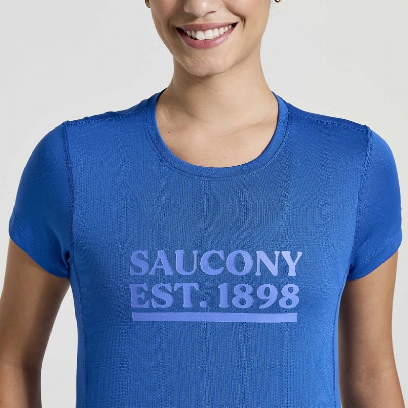 Saucony Stopwatch Graphic Kurzes Sleeve T-Shirt Damen Blau | SCHWEIZ AVEJR