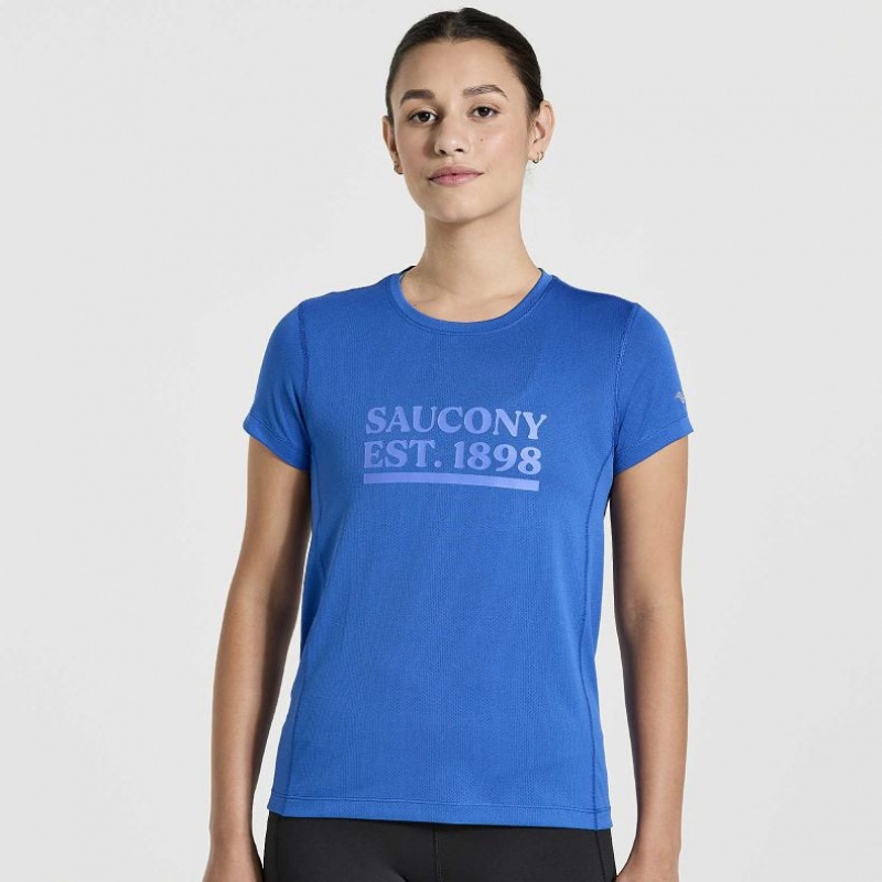 Saucony Stopwatch Graphic Kurzes Sleeve T-Shirt Damen Blau | SCHWEIZ AVEJR