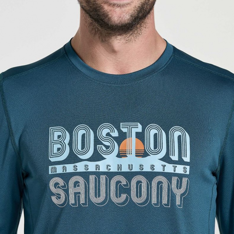 Saucony Stopwatch Graphic Long Sleeve T-Shirt Herren Blau | SCHWEIZ TQOBS