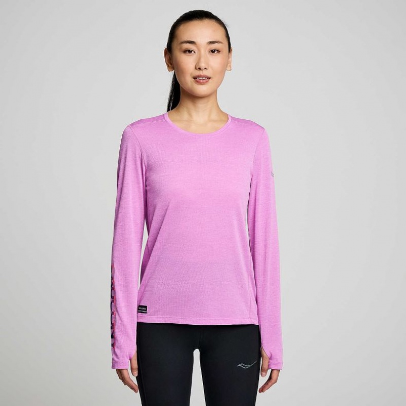 Saucony Stopwatch Graphic Long Sleeve T-Shirt Damen Lila | SCHWEIZ KIDON